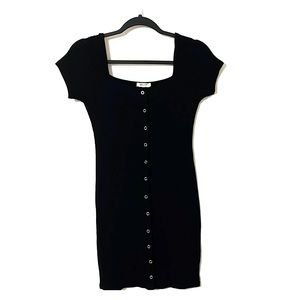 Black faux button down body con dress